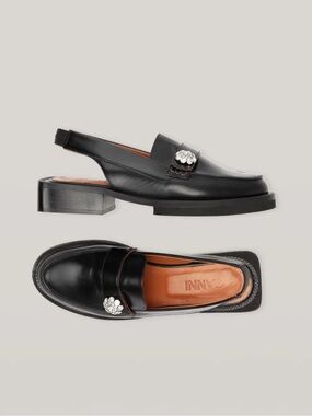 GANNI New Women’s Black Brush Off Slingback Loafers